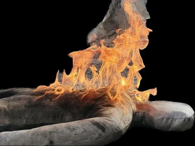 Brannsikker øvingsdukke utsettes for åpen flamme under test av verneutstyr og redningsutstyr.